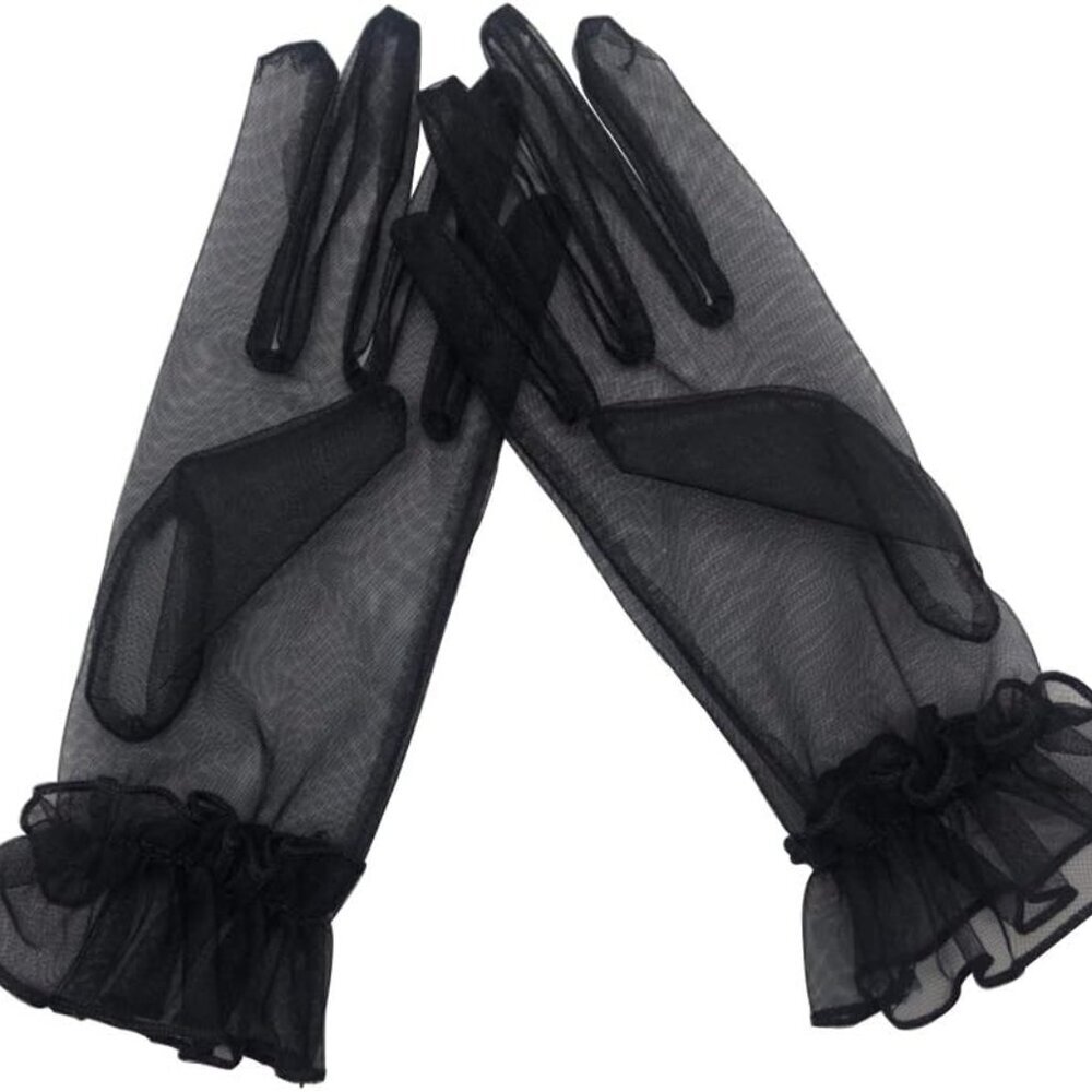 Women's Ruffled Tulle Mesh Gloves Wedding Party Gloves Short Prom Evening Glove